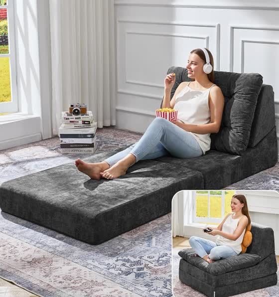 Hobestluk Folding Sofa Bed in Chenille — Chenille Grey · couch / lounger / guest bed